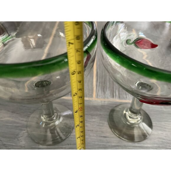Mexican Hand-Blown Margarita Glasses With Red Pepper Design Set Of 2 - Picture 5 of 7